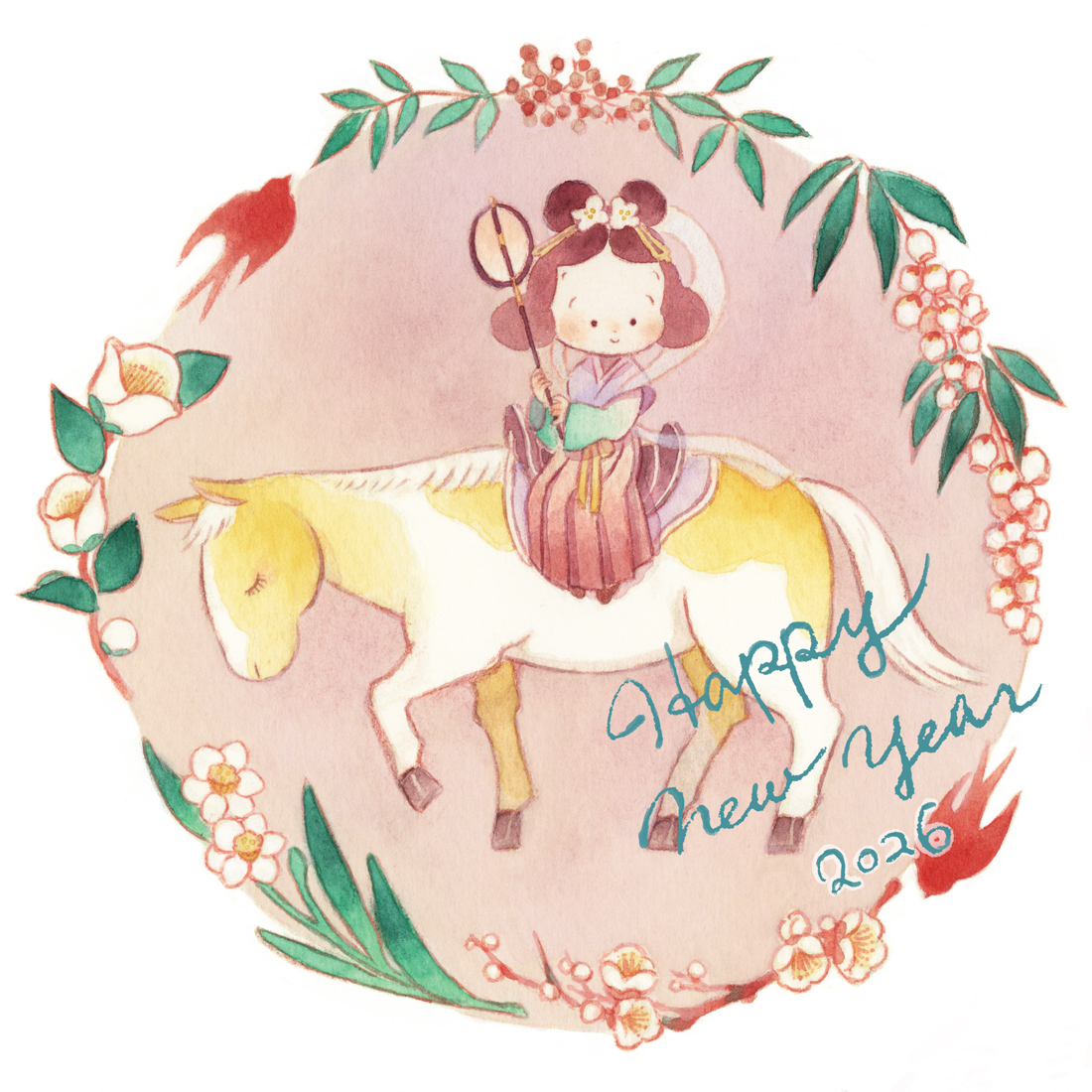 2026年賀（佐保姫さまと新春の花）
